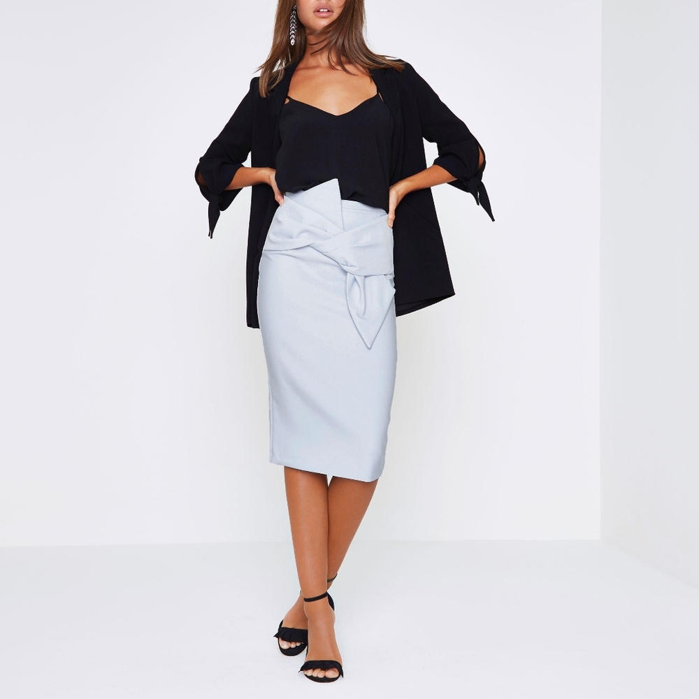 River Island Black Bow Pencil Skirt US 6 (UK 10) - Picture 3 of 6